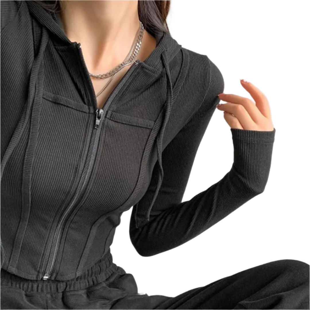 Zip Up Crop Fitted Hoodie för kvinnor