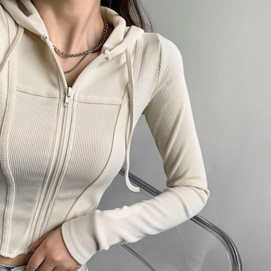 Zip Up Crop Fitted Hoodie för kvinnor