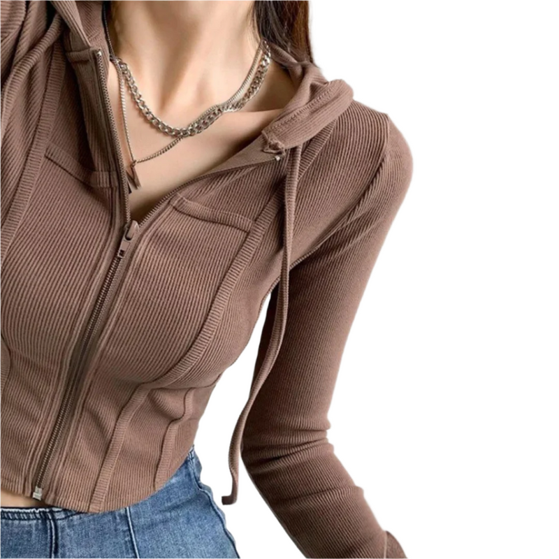 Zip Up Crop Fitted Hoodie för kvinnor