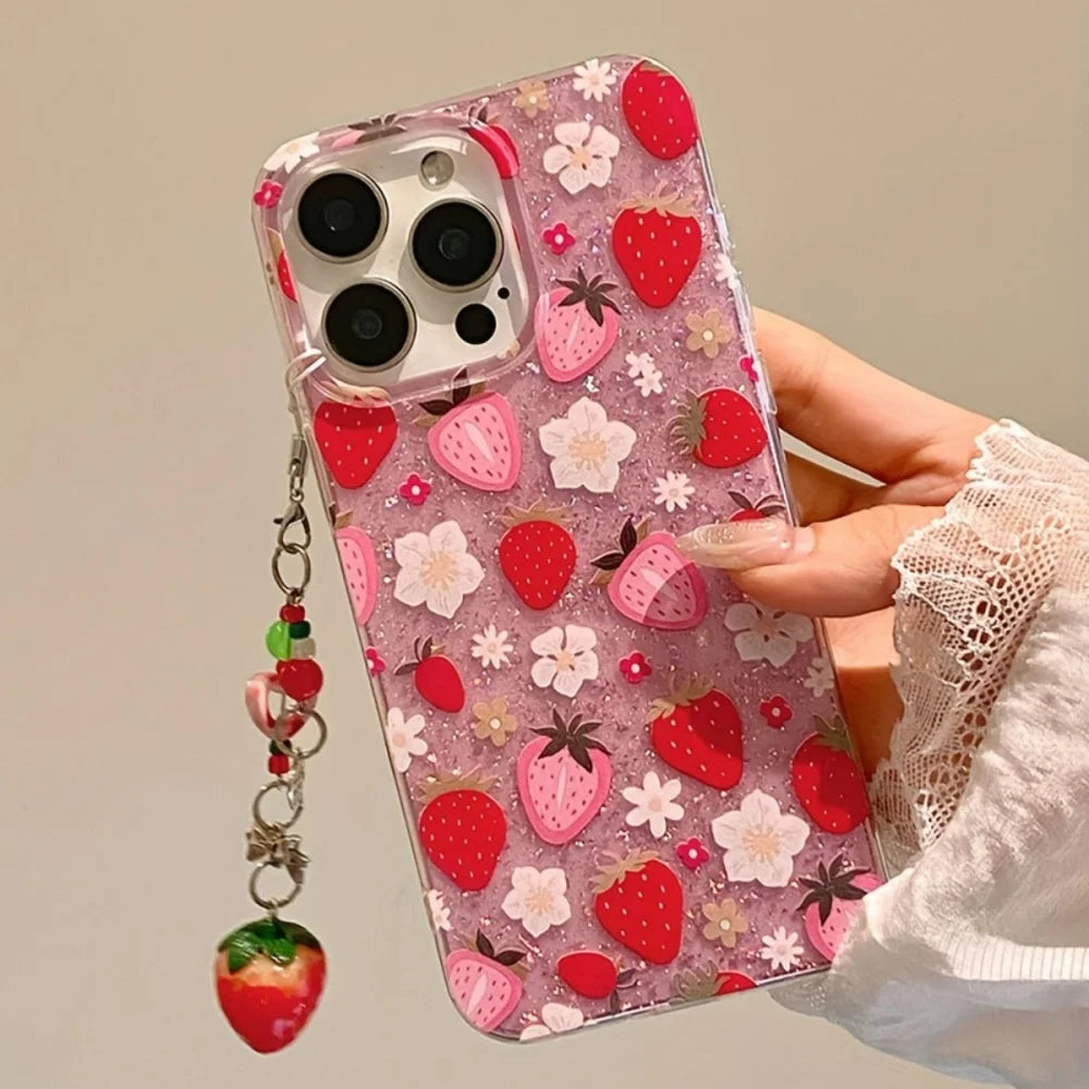 iPhone Fodral Blommig Design Med Glittriga Detaljer 0