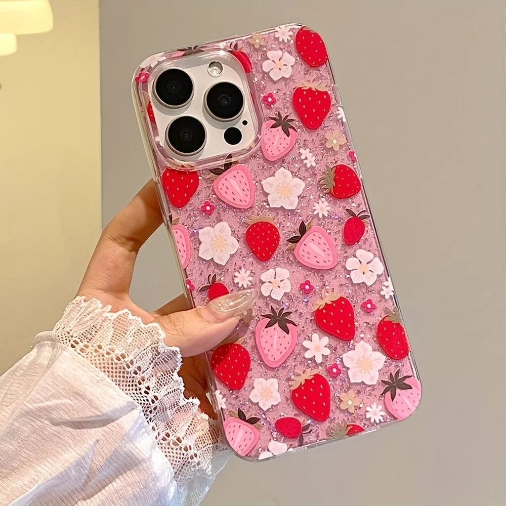 iPhone Fodral Blommig Design Med Glittriga Detaljer 3
