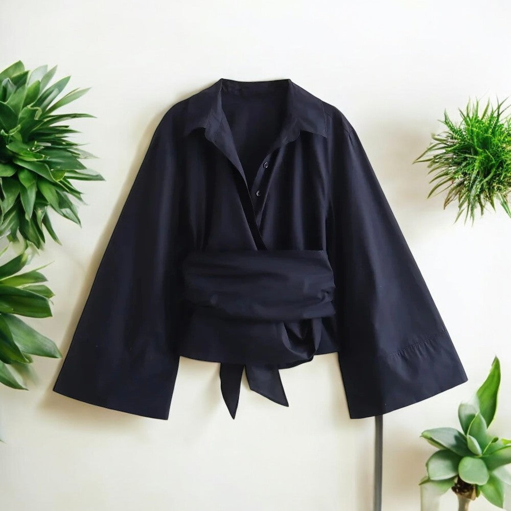 Kimonoblus med lång ärm för kvinnor