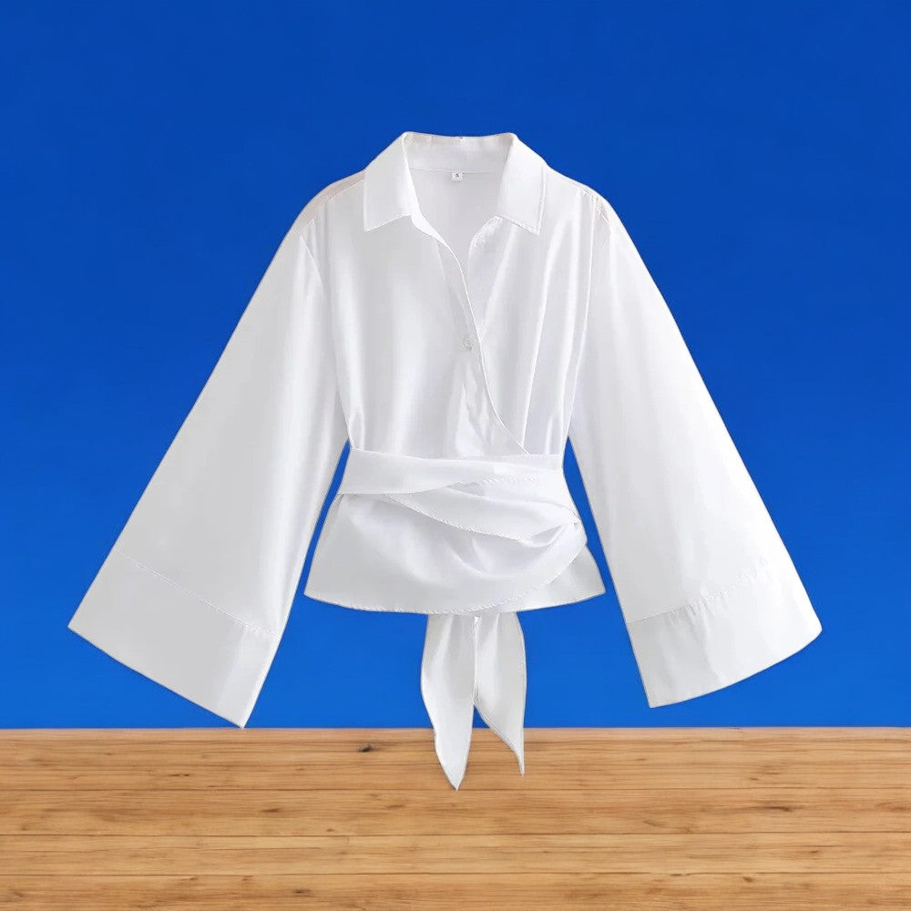 Kimonoblus med lång ärm för kvinnor