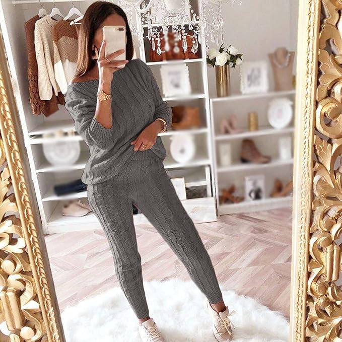 Plus Size Dropped Shoulder Knit Byx Set