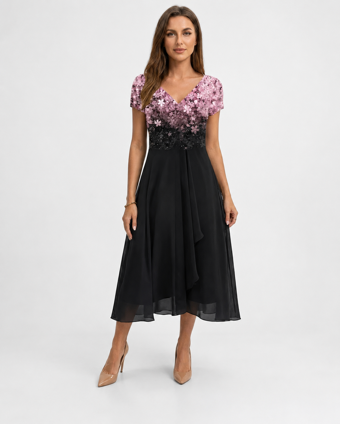 Kvinnors Midi Klänning Blommig Chiffon