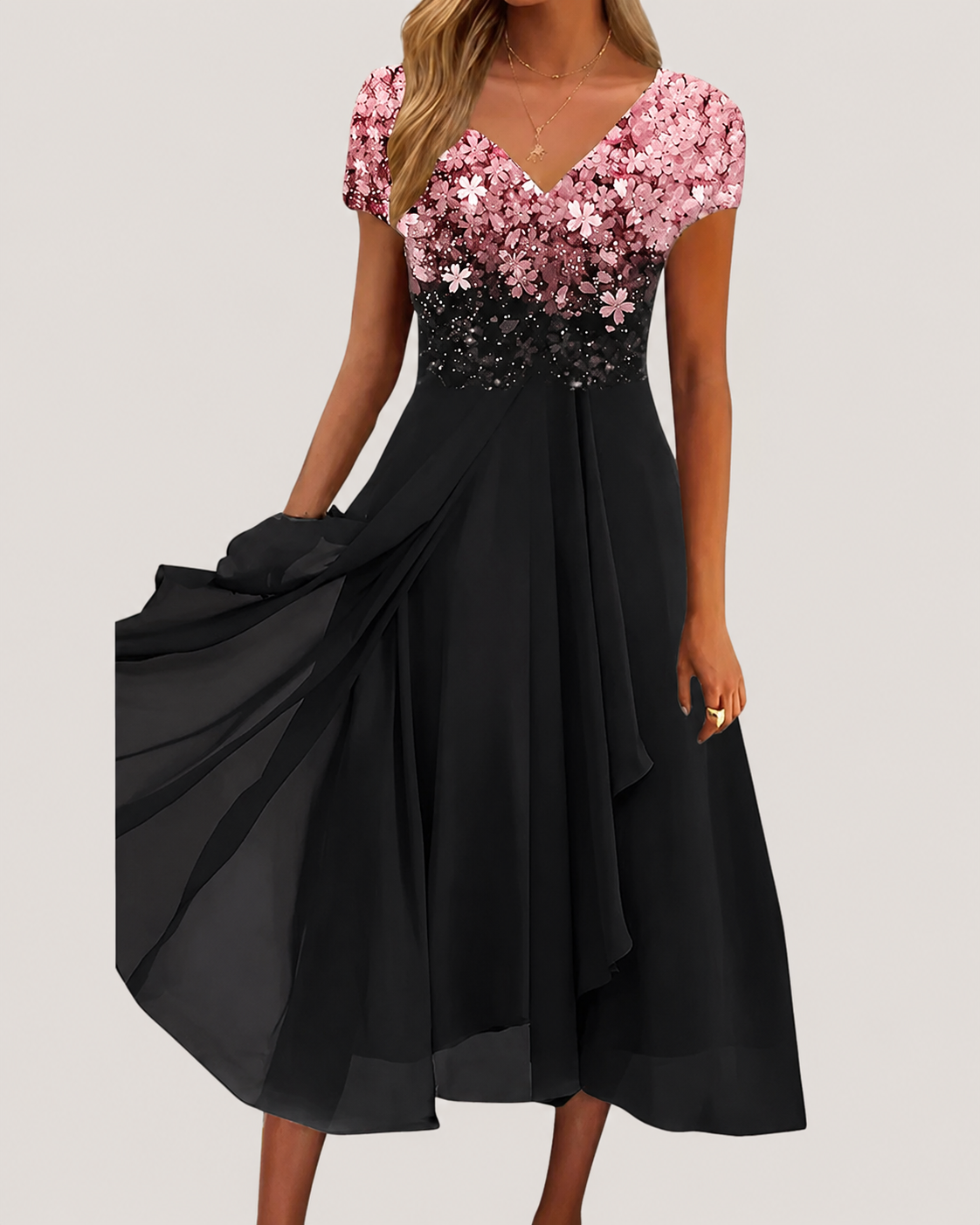 Kvinnors Midi Klänning Blommig Chiffon