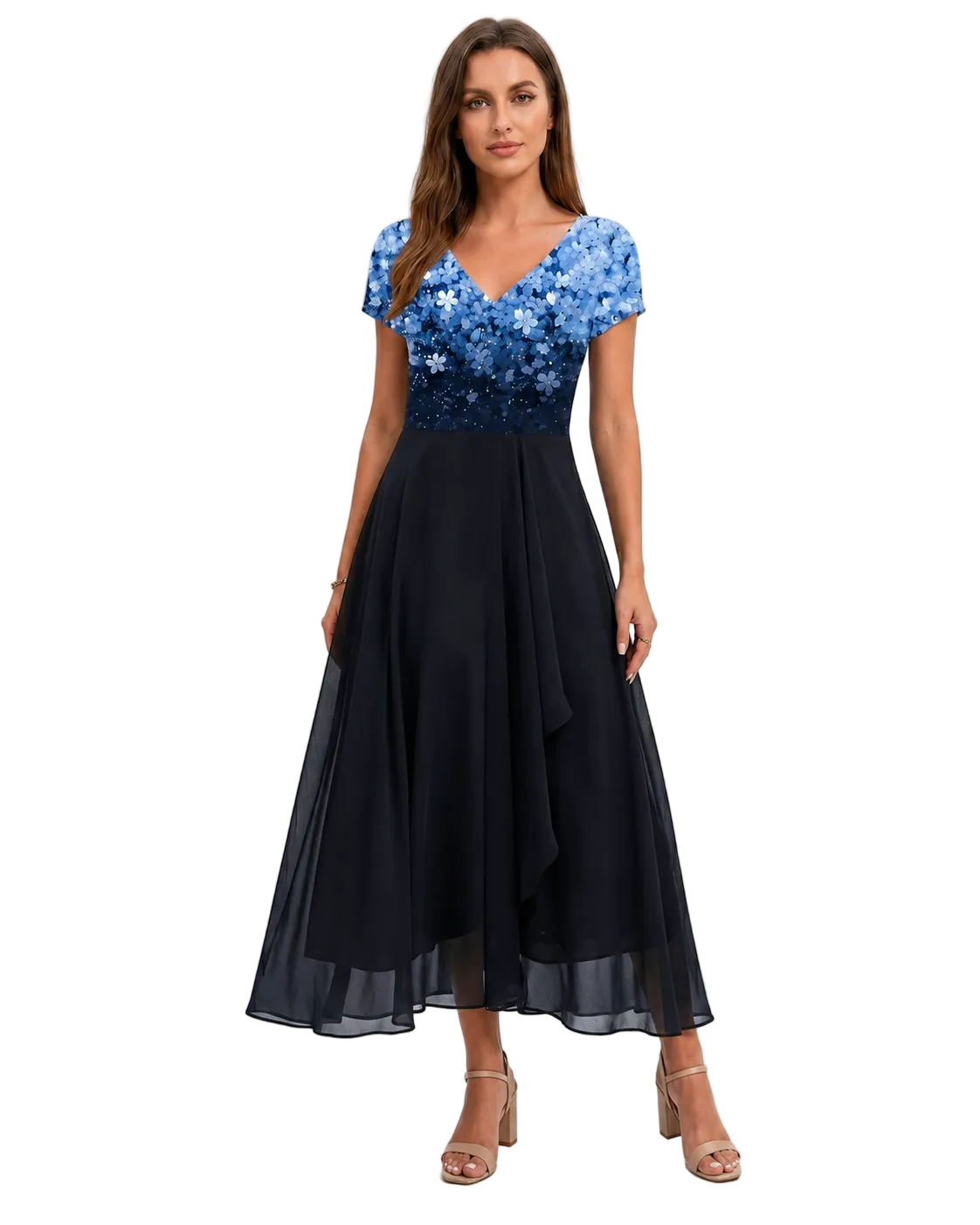 Kvinnors Midi Klänning Blommig Chiffon