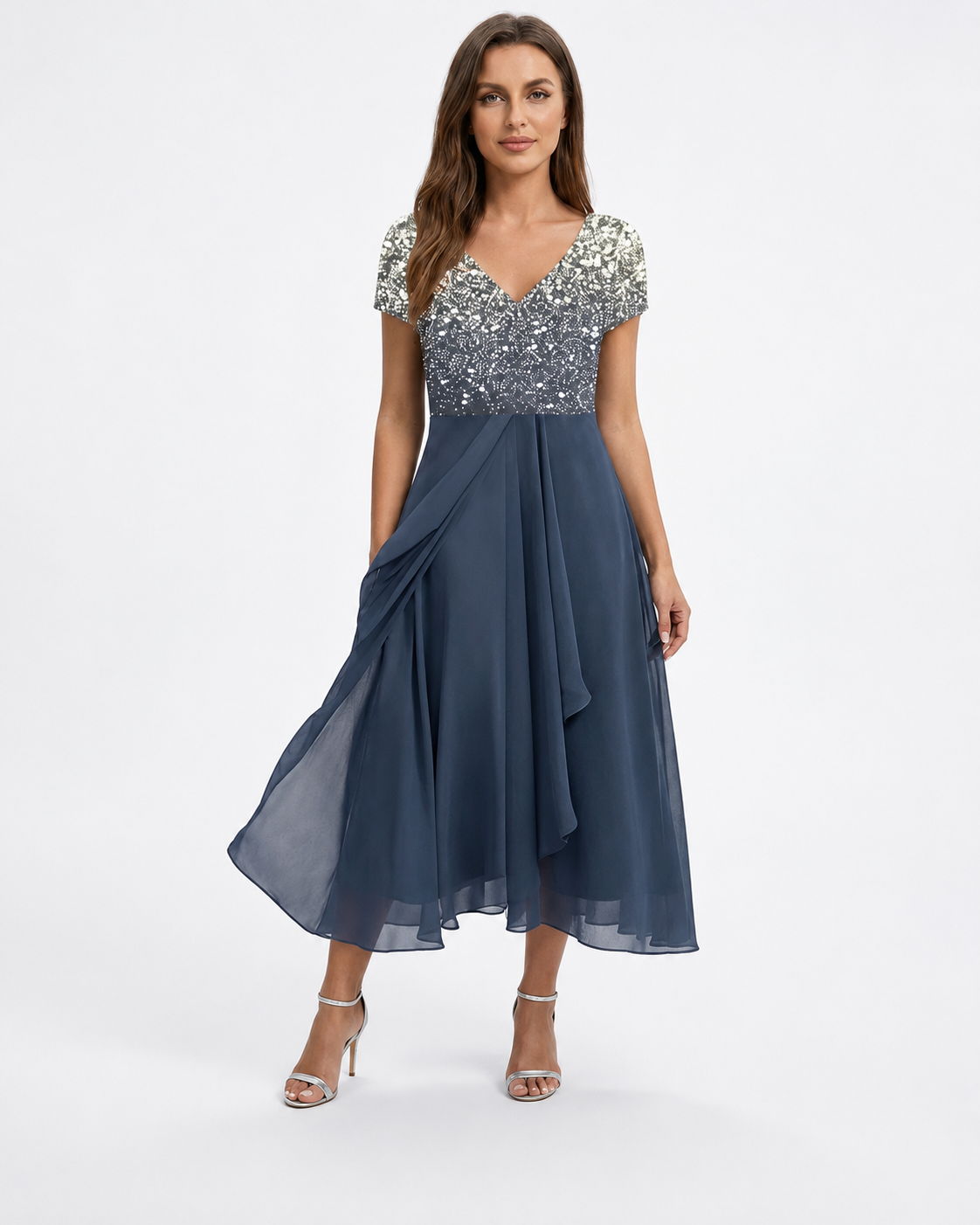 Kvinnors Midi Klänning Blommig Chiffon