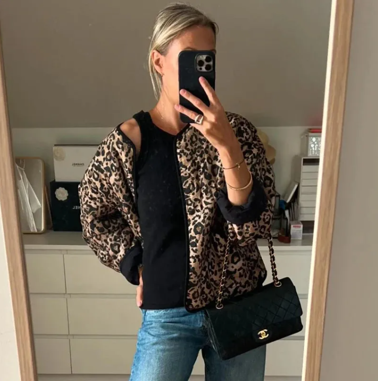 Leopard vadderad jacka för kvinnor
