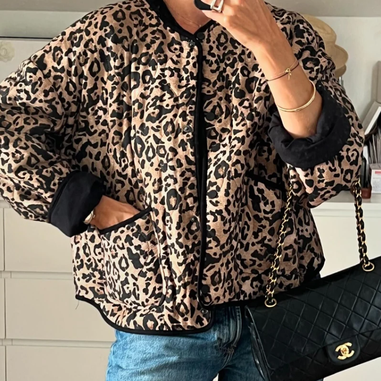 Leopard vadderad jacka för kvinnor