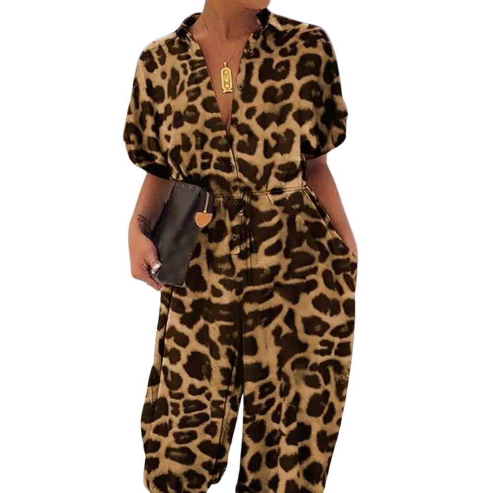 Leopardmönstrade V-ringade Rompers med knutar för kvinnor