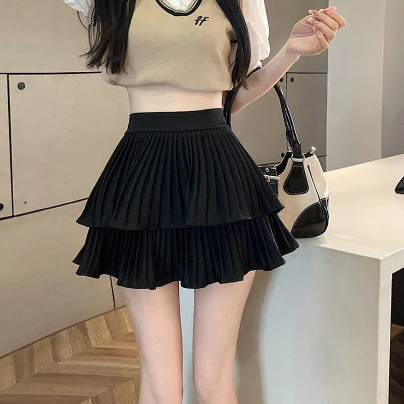 Hög midja volanger Patchwork Lolita kjol