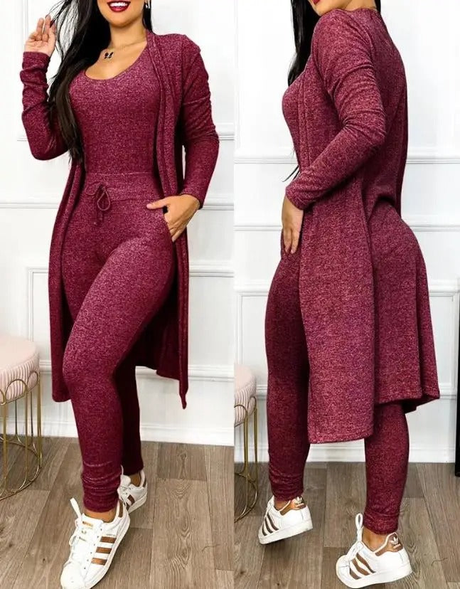 Dragsko Pocket Design Jumpsuit & Coat Set