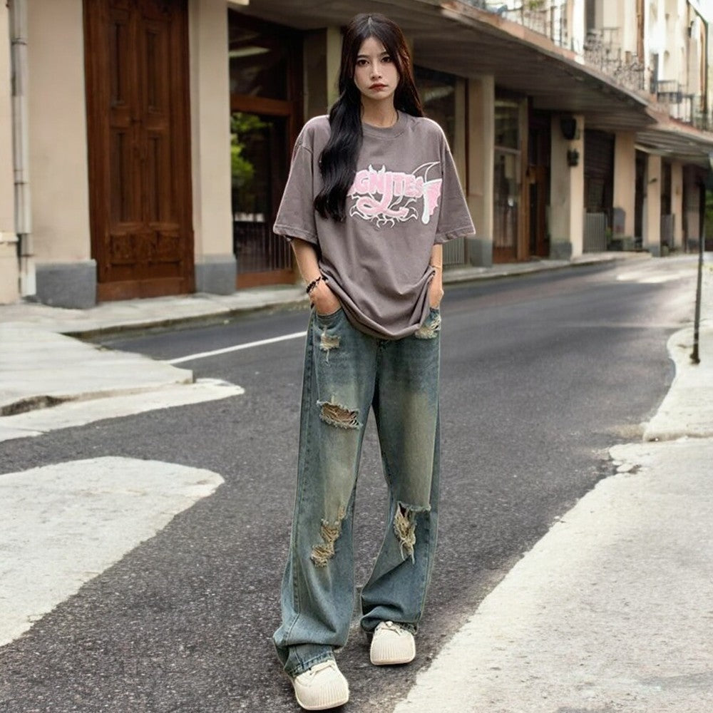 Rippade jeans med hög midja för dam