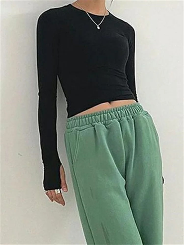 Slim Fit rundhalsade toppar för kvinnor