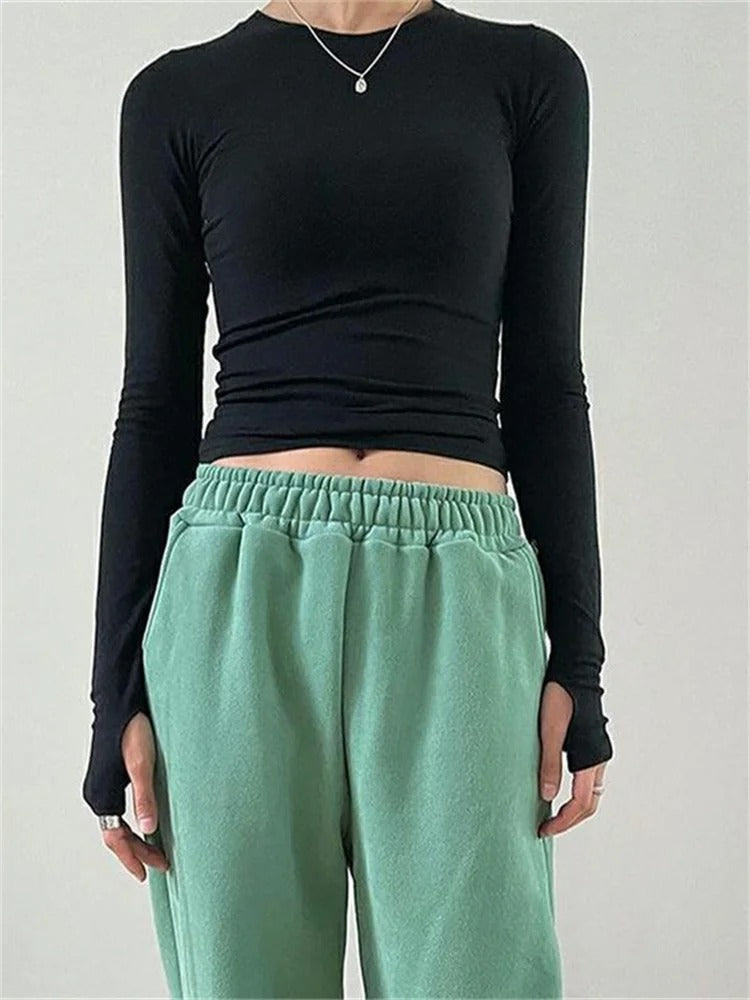 Slim Fit rundhalsade toppar för kvinnor