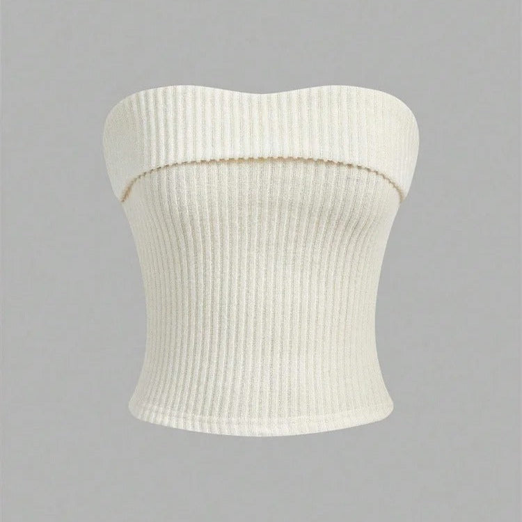 Ribbad axelbandslös Slim Fit Tube Top för kvinnor