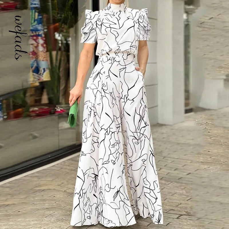 Halter Neck Art Print Byxor med vida ben