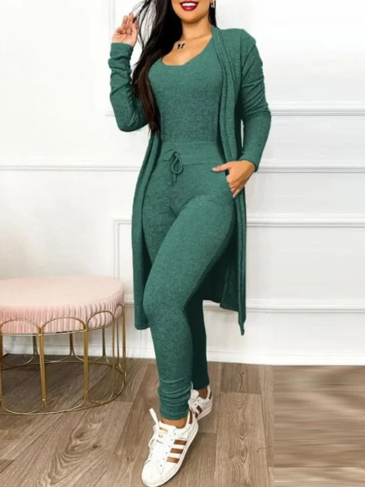 Dragsko Pocket Design Jumpsuit & Coat Set