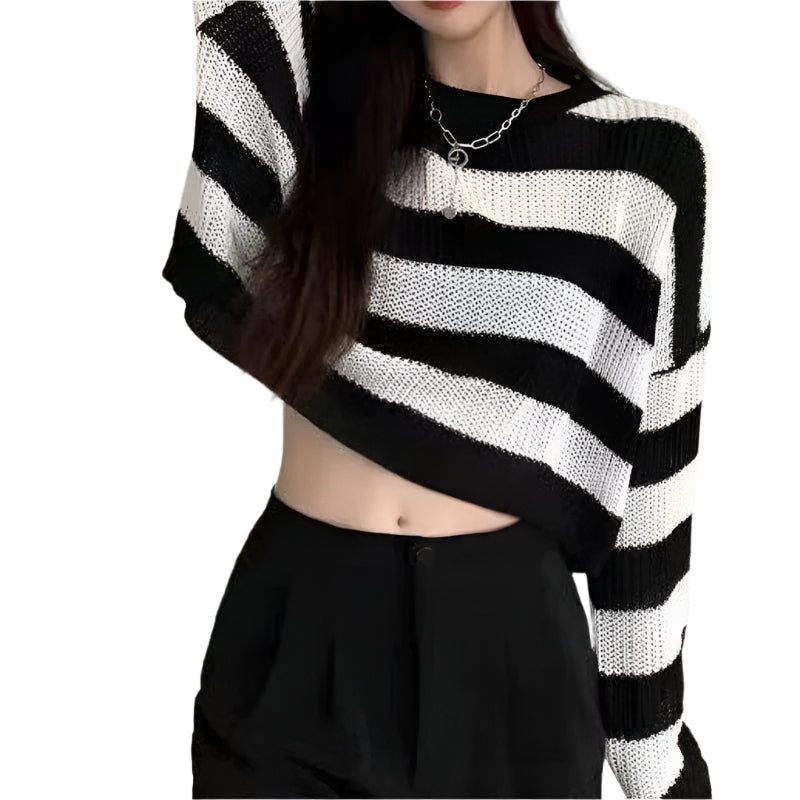 Vintage Oversized Cropped Sweater för kvinnor