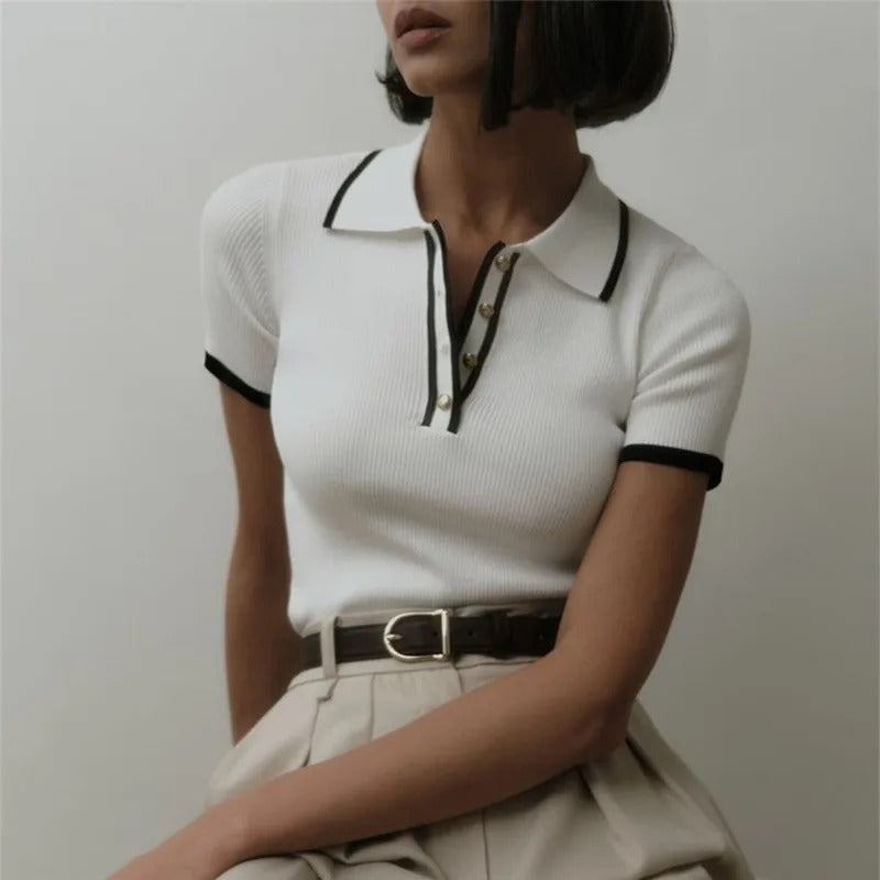 Kortärmad stickad topp för kvinnor