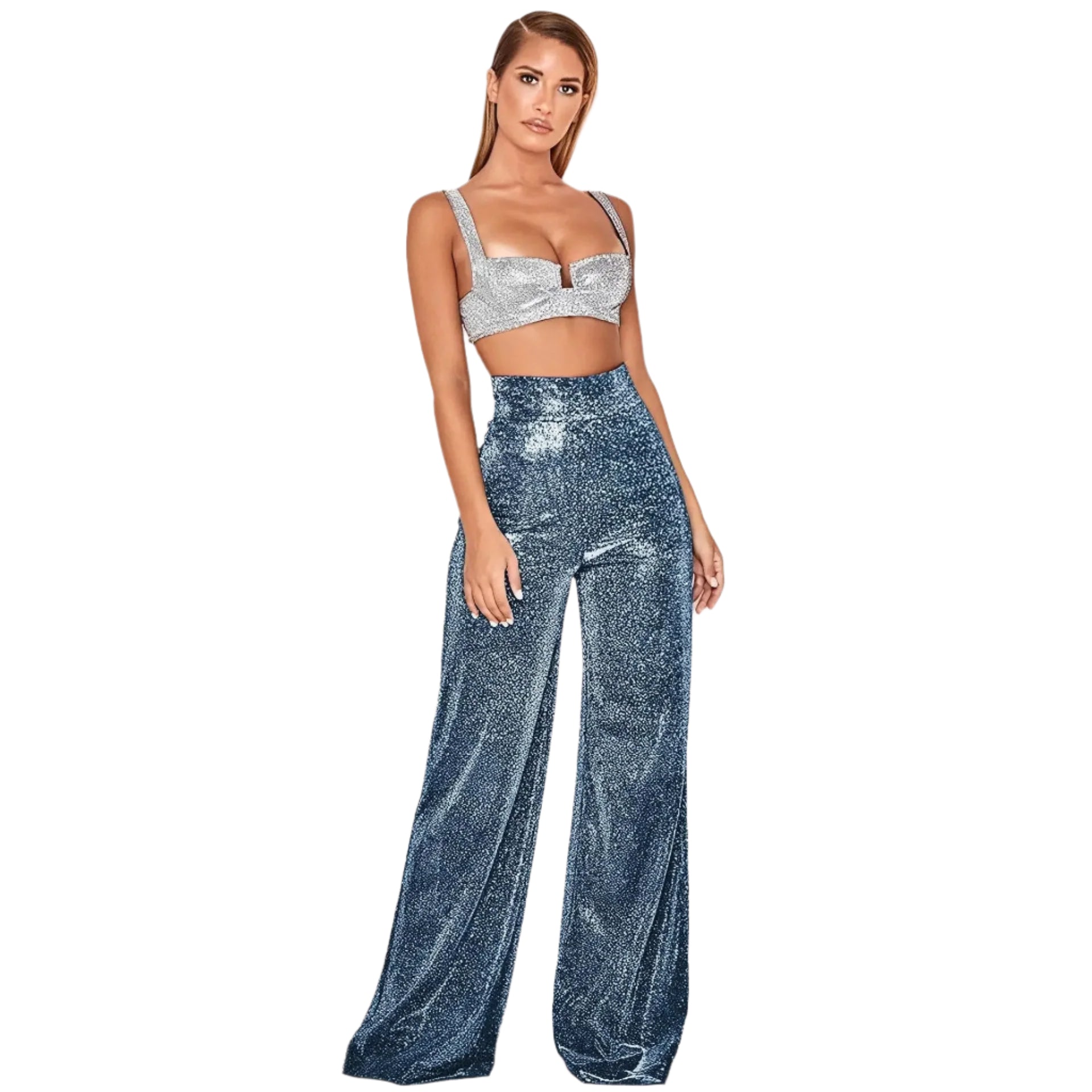 Byxor med vida ben och hög midja för kvinnor