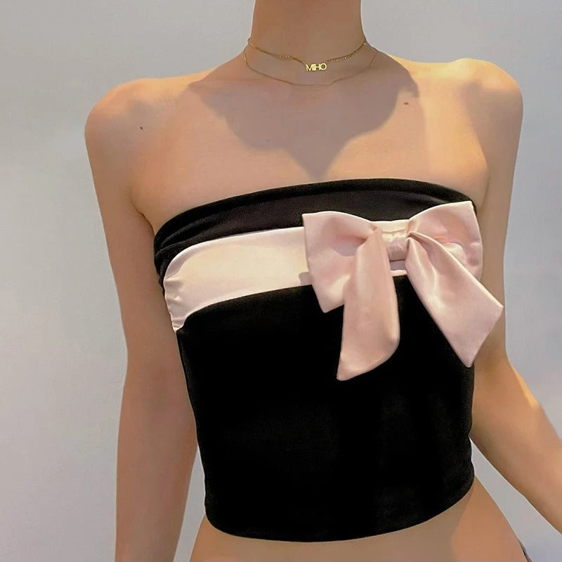 Bow-Knot Strapless Crop Top för kvinnor
