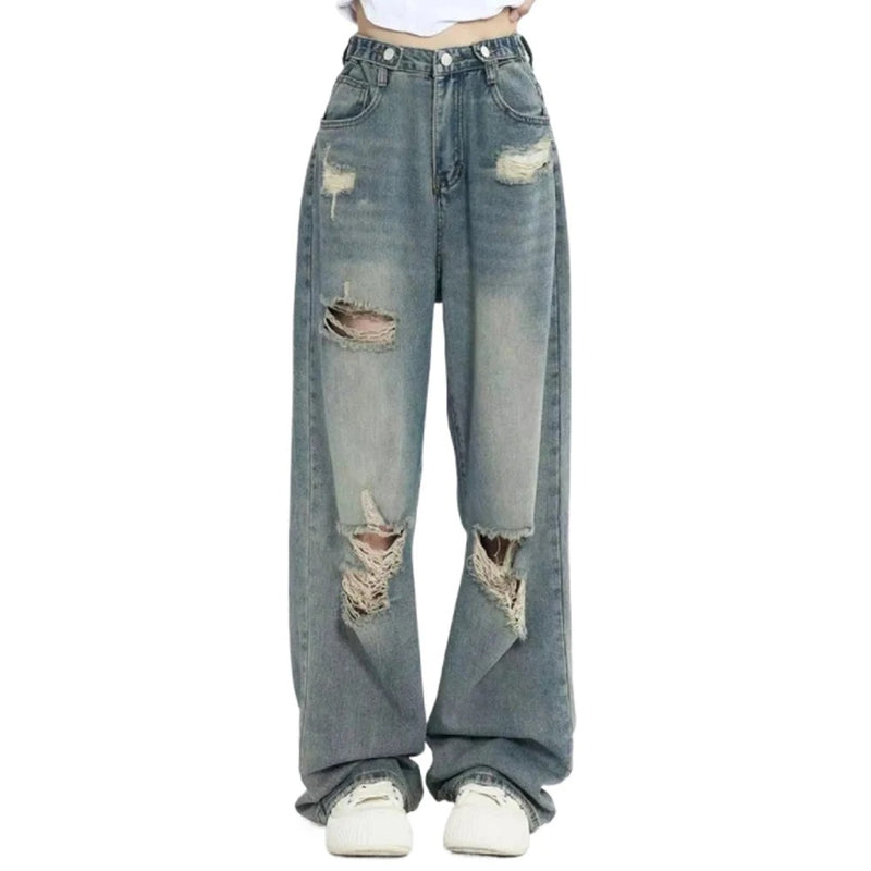 Rippade jeans med hög midja för dam