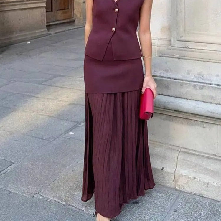 Plisserad midikjol för kvinnor med dragkedja i sidan