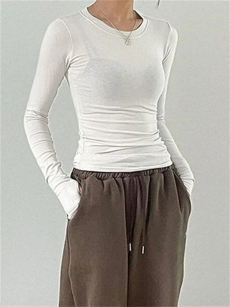 Slim Fit rundhalsade toppar för kvinnor