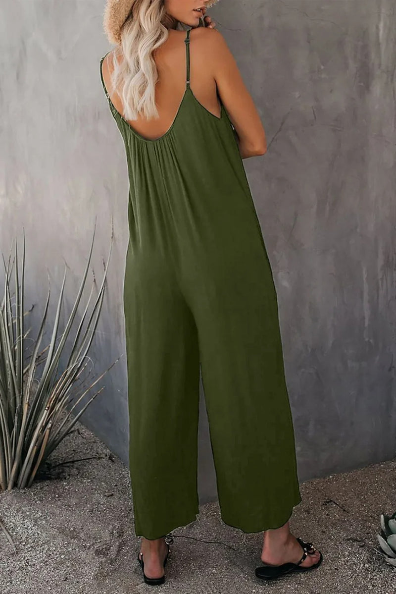 Damer med V-ringad Loose Fit Suspender Jumpsuit