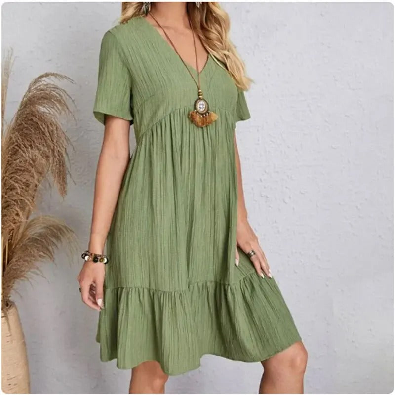 V-ringad Peplum Fit Flare Klänning för kvinnor