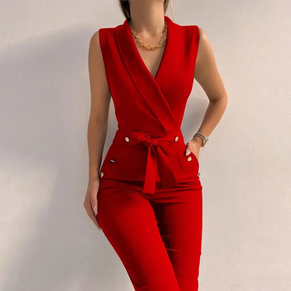 Casual V-ringad Jumpsuit för kvinnor