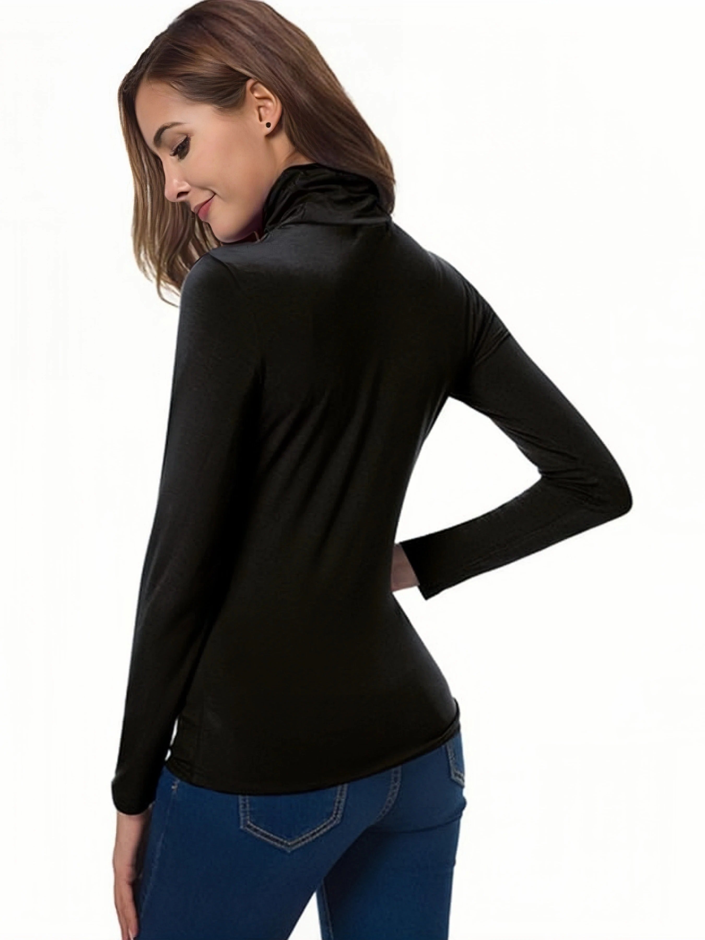 Mjuk stickad T-shirt med polokrage för kvinnor