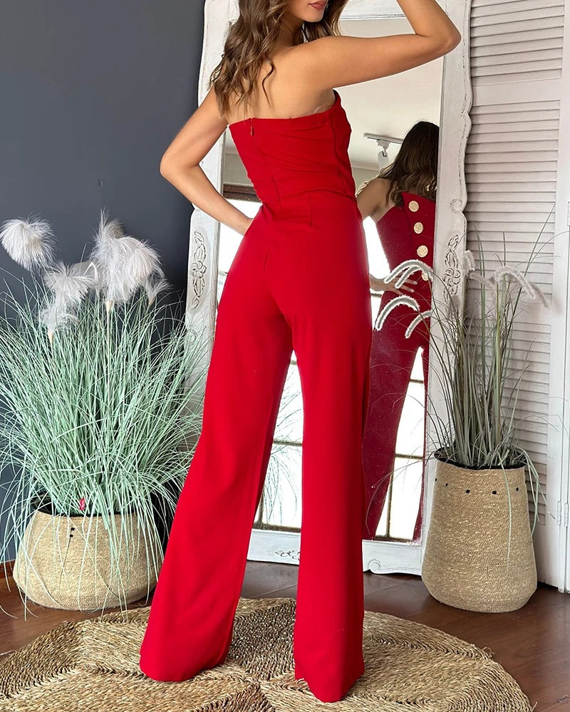 Asymmetrisk Bandeau Strapless Jumpsuit