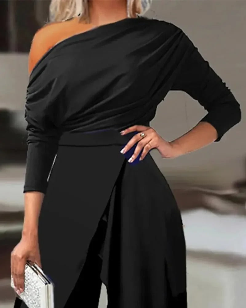 Slit Ruched Wide Leg Jumpsuit för kvinnor