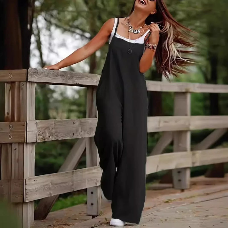 Avslappnad ärmlös jumpsuit för kvinnor