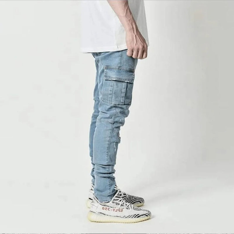 Elastiska jeans med flera fickor för män