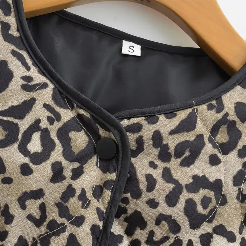 Leopard vadderad jacka för kvinnor