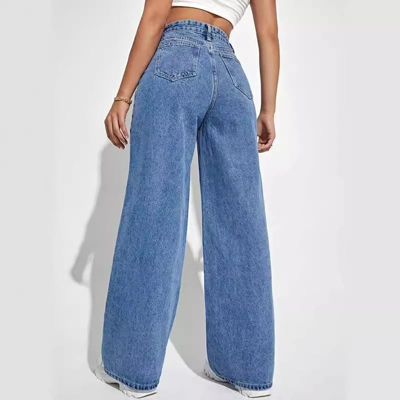 Jeans med vida ben i denim för kvinnor