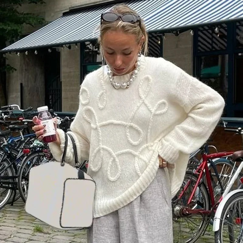 Löst stickad tröja för kvinnor