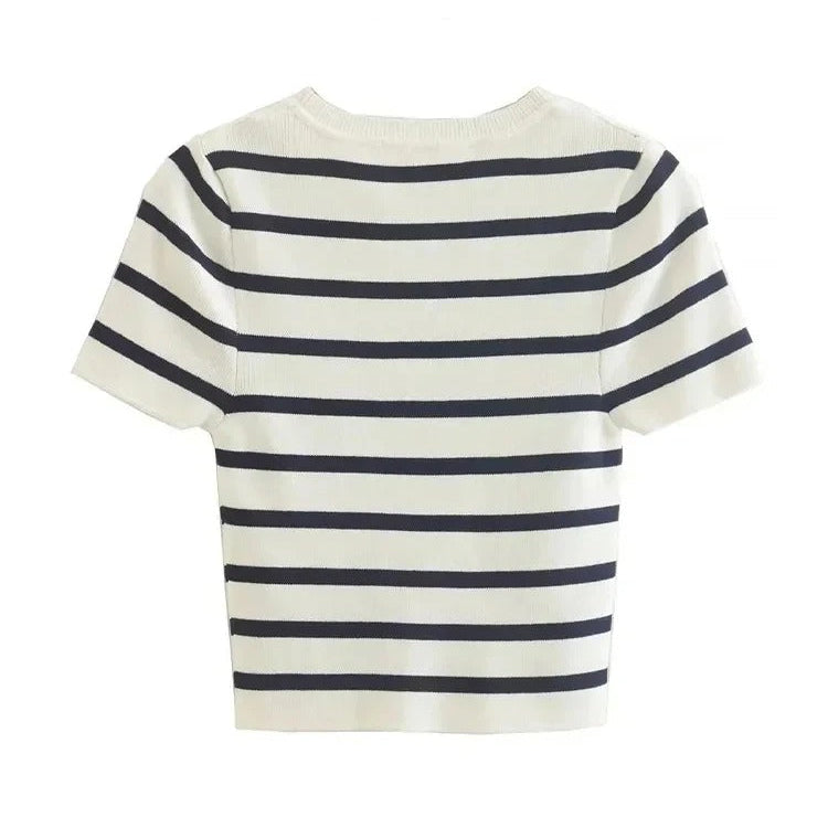 Stickad randig croppad topp för kvinnor