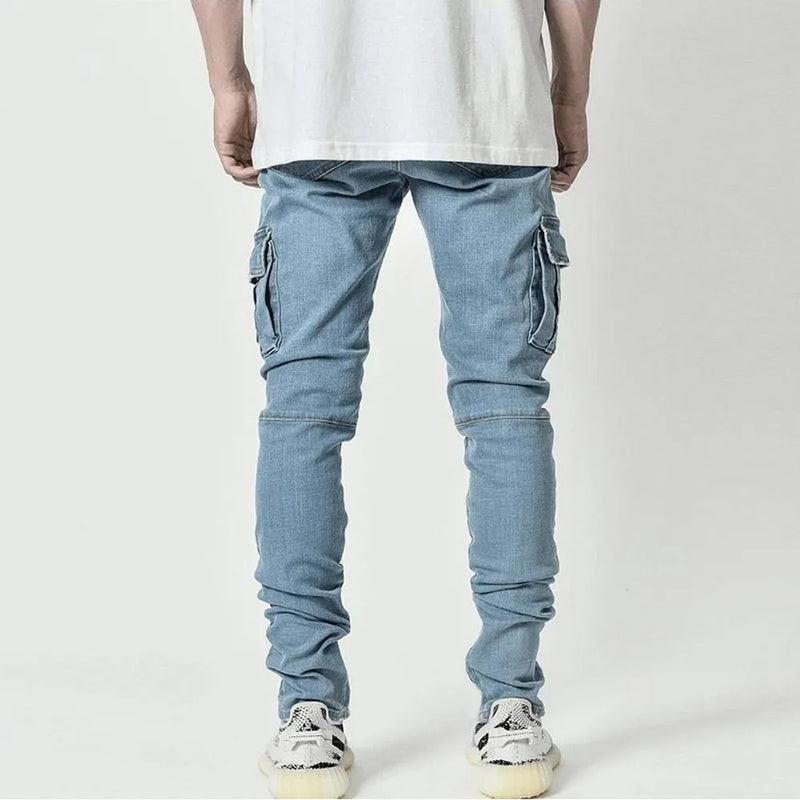 Elastiska jeans med flera fickor för män