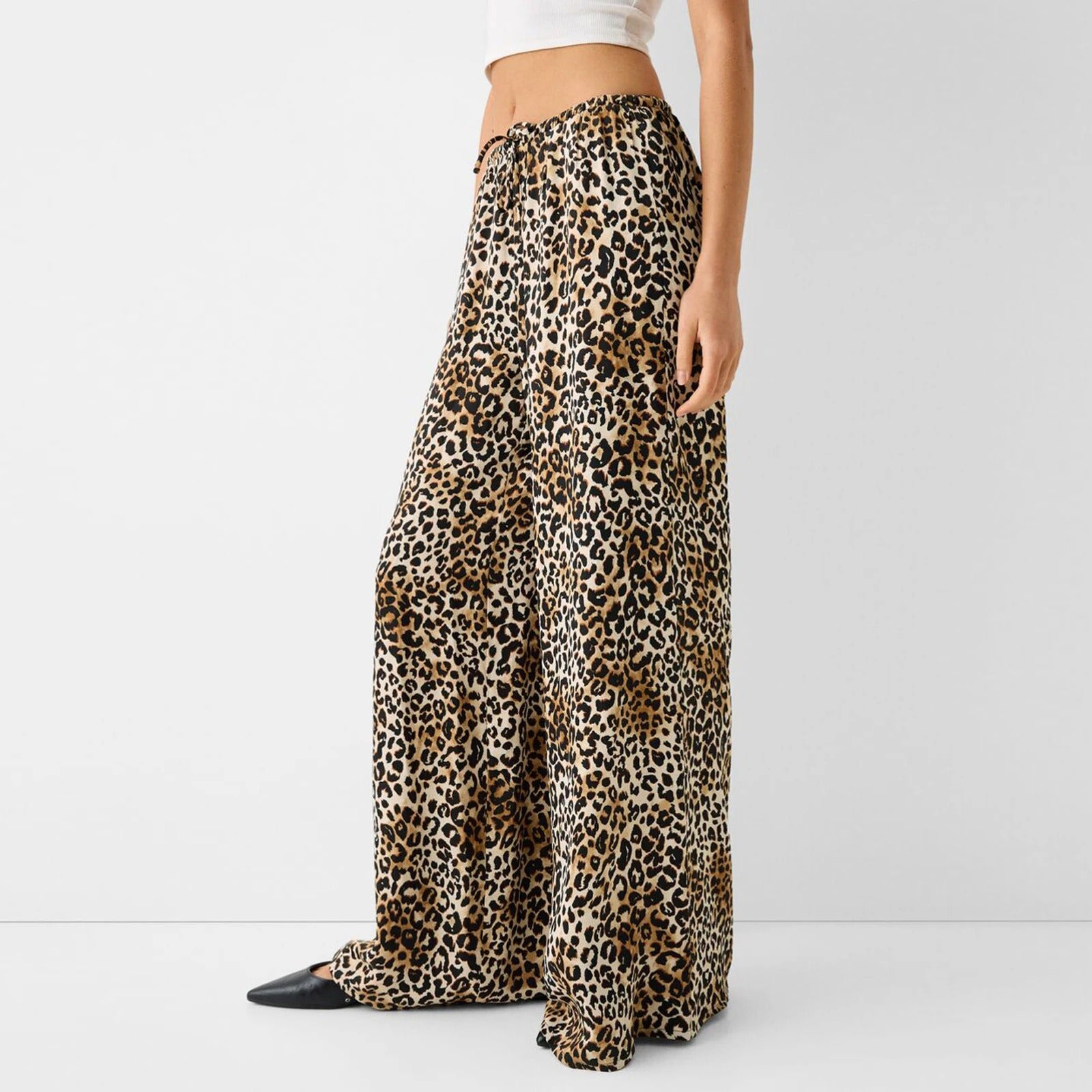 Vintage Leopard Print Byxor med vida ben