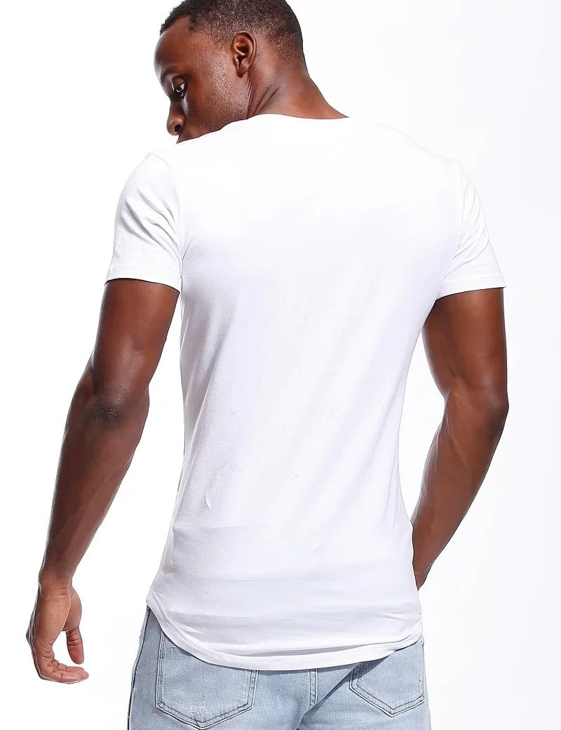 Herr-T-shirt med djup V-ringning