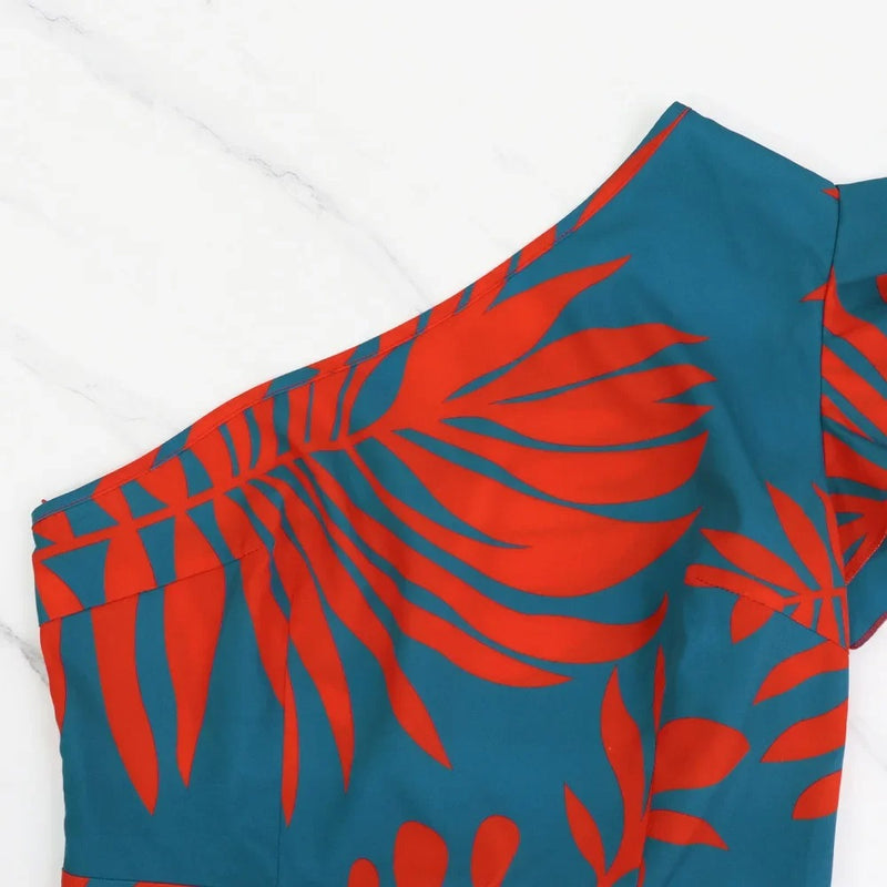 One Shoulder Tropical Print Maxiklänning