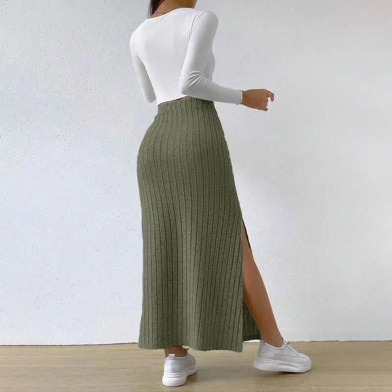 Ribbstickad maxi-kjol för kvinnor