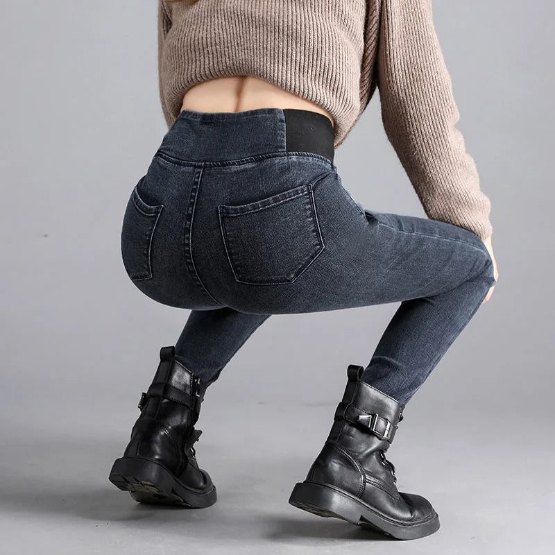 Denimbyxor med hög midja för kvinnor