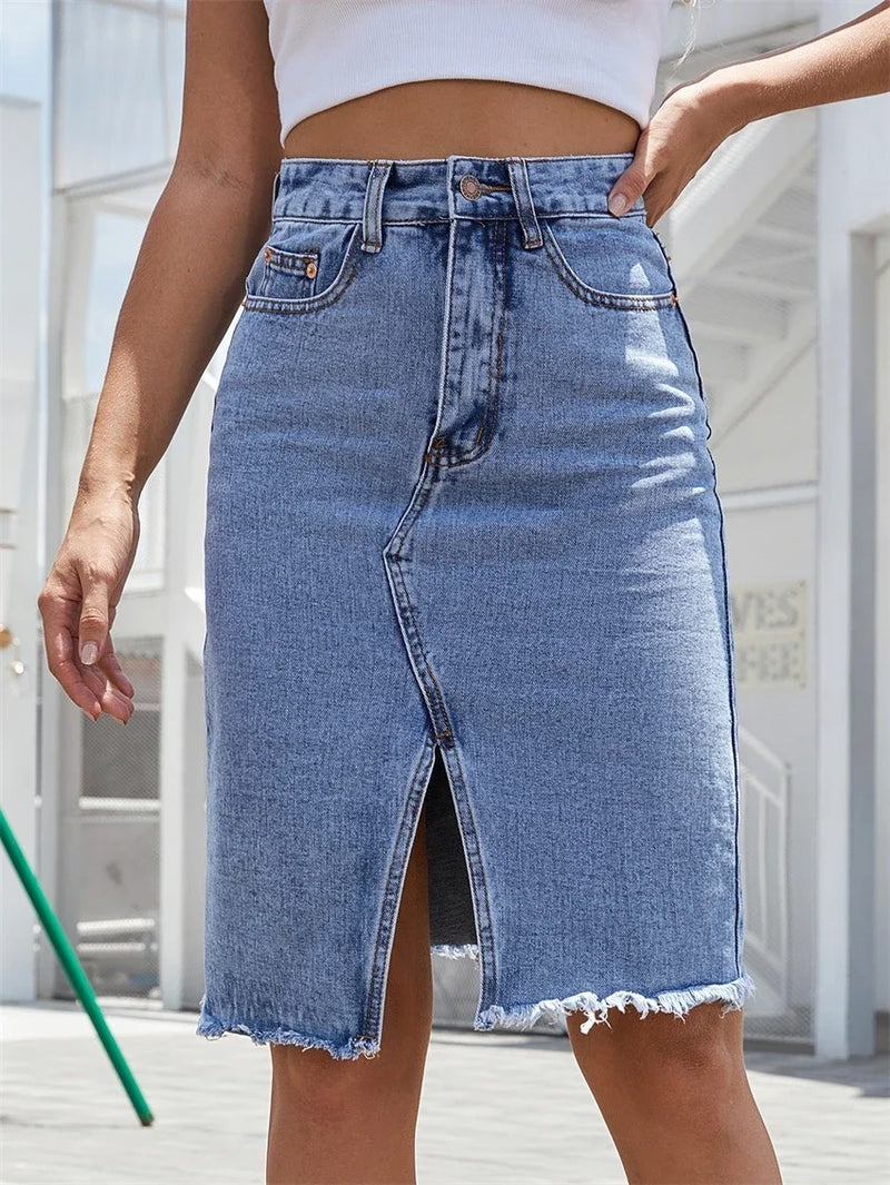 Kvinnors midikjol i split jeans framtill