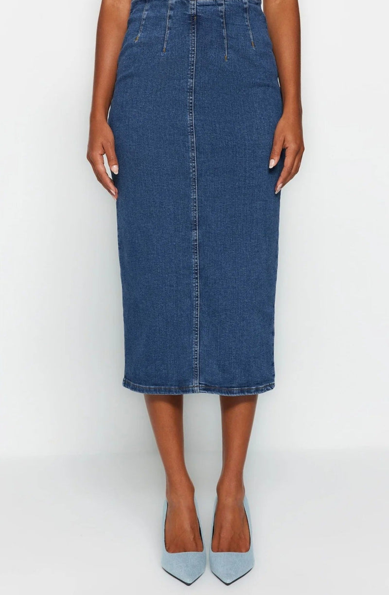 Midi Pencil Denim Kjol för kvinnor